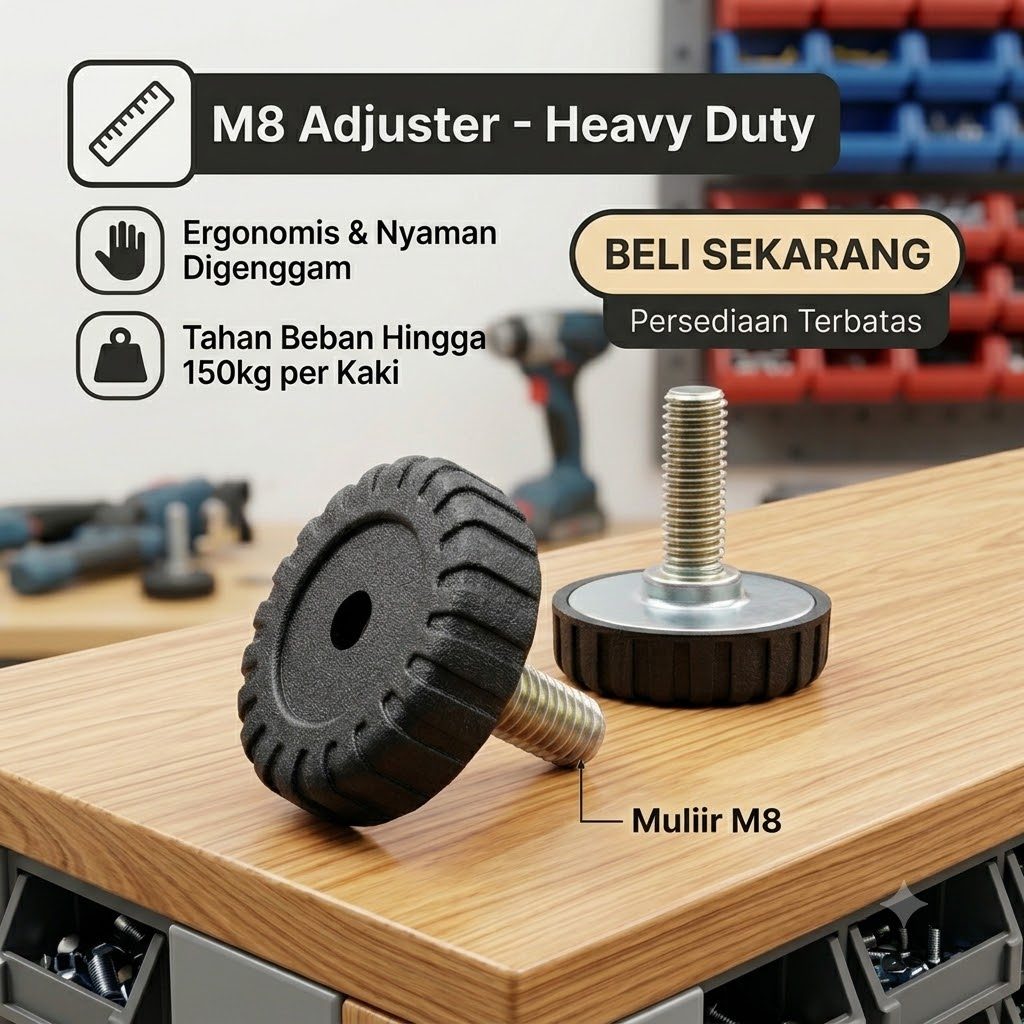 BAUT KNOP ADJUSTER M6 M8 KAKI MEJA - BAUT KNOB BAUT KEPALA PLASTIK Untuk FURNITURE FEET ADJUSTER - K