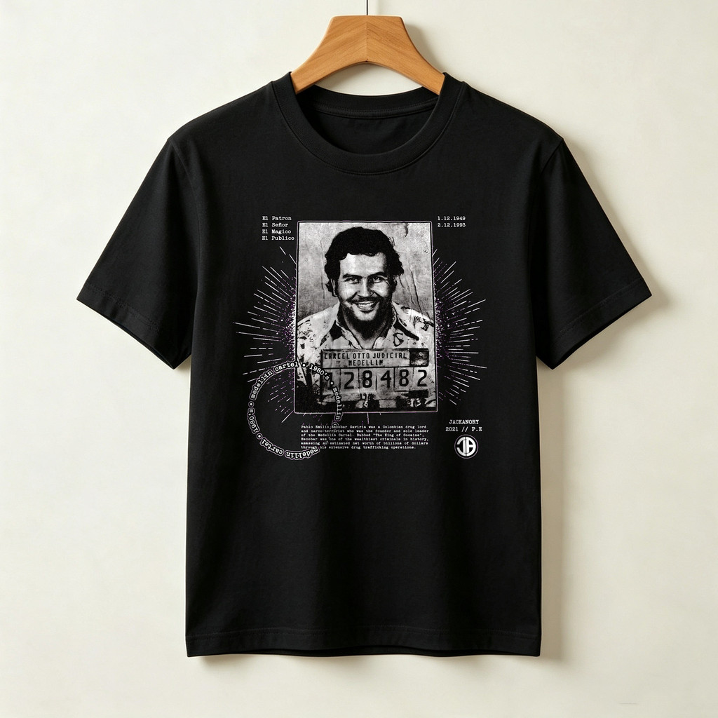 Kaos Pria Distro Original 100% Kaos Lengan Pendek T Shirt Unisex Motif Pablo Escobar Retro Amerika B