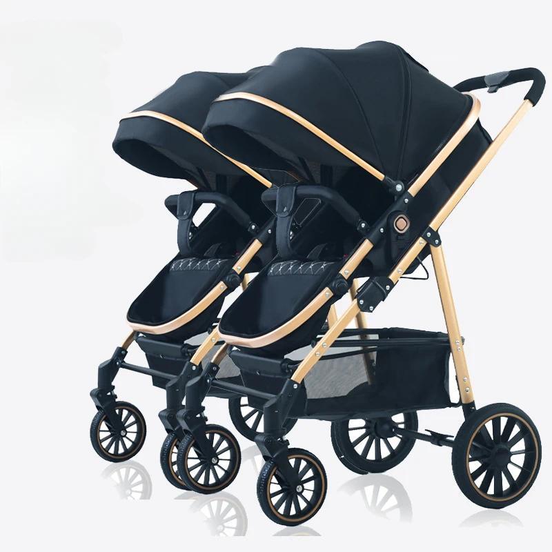 New high-looking twin baby stroller Adjustable backrest Detachable twin baby stroller Foldable twin 