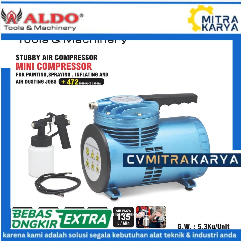 ALDO 472 Mini Compressor Dilengkapi Spray Spraying Sprayer Duco Portable Kompresor Angin Mini untuk 