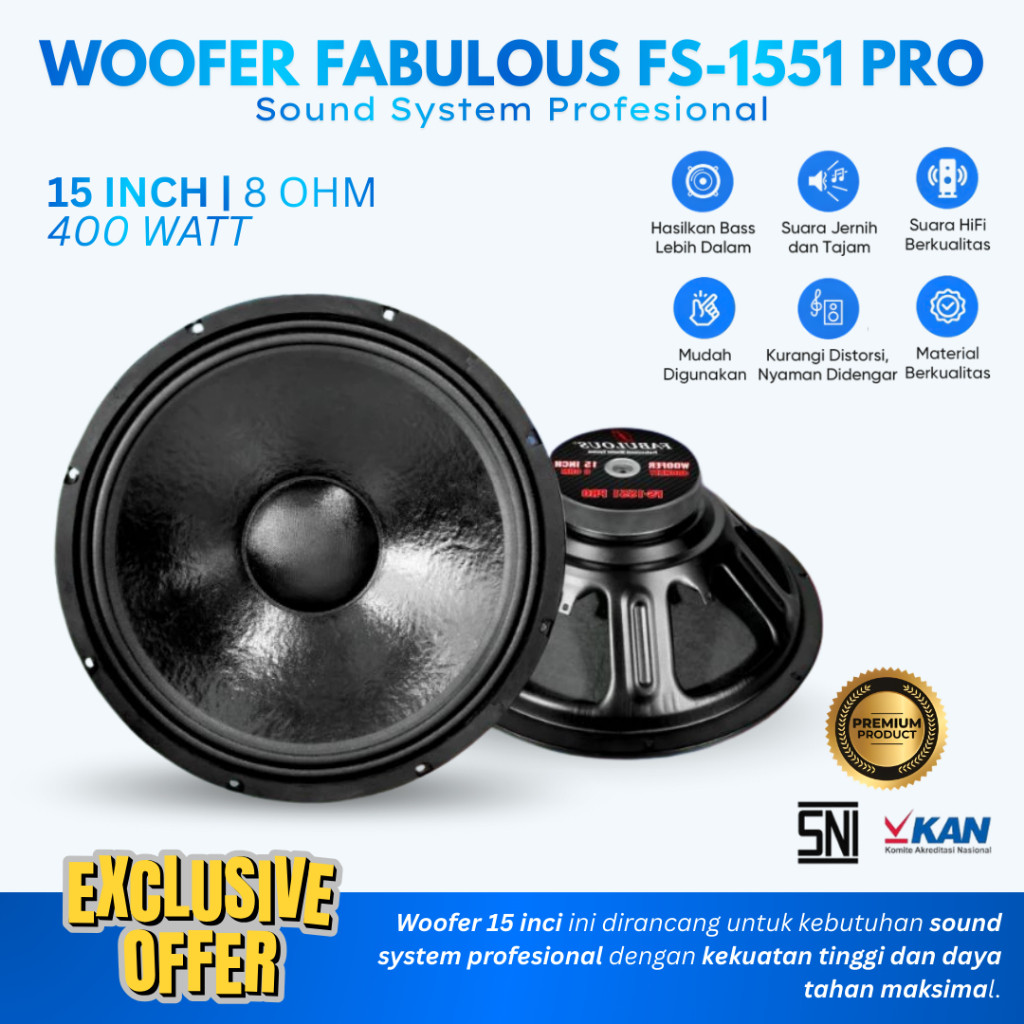 Subwoofer Speaker 15 Inch Fabulous FS-1551 PRO Power 400 Watt 8 Ohm Woofer 15 Inch Double Coil Kompo