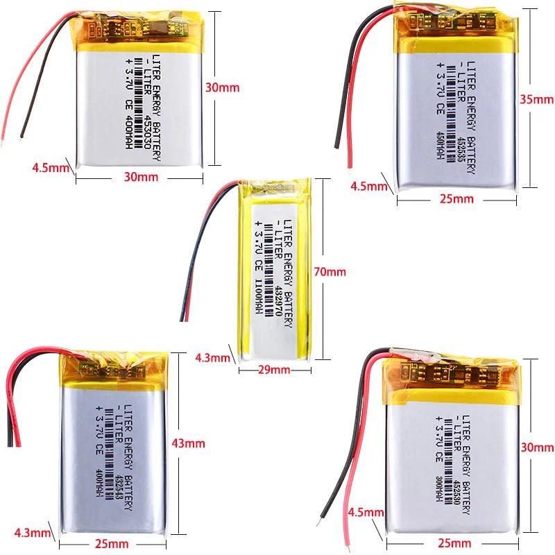 452535 450mah 453030 400mah 432543 400mah 432970 1100mah 452530 300mah  3.7V Polymer Lithium Battery