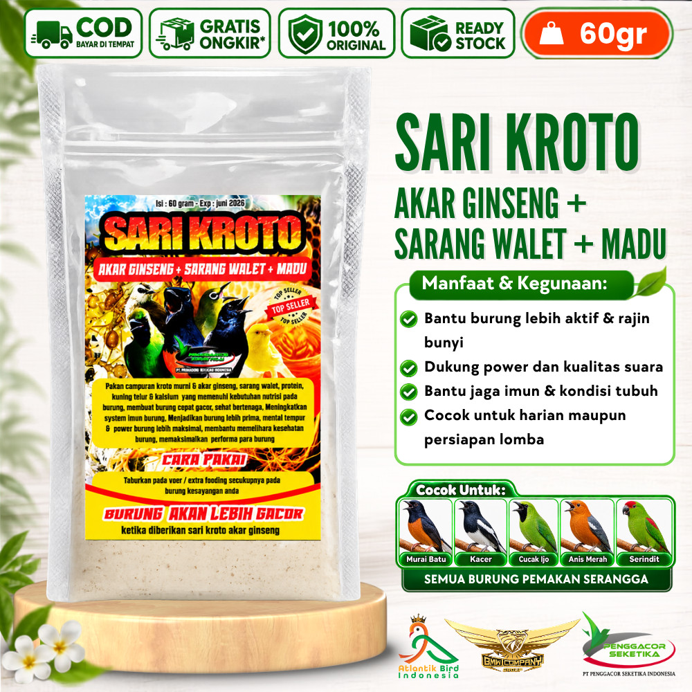 Sari Kroto Ginseng Walet Madu 60gr Pakan Burung Gacor Super Protein Tinggi Penambah Stamina Juara