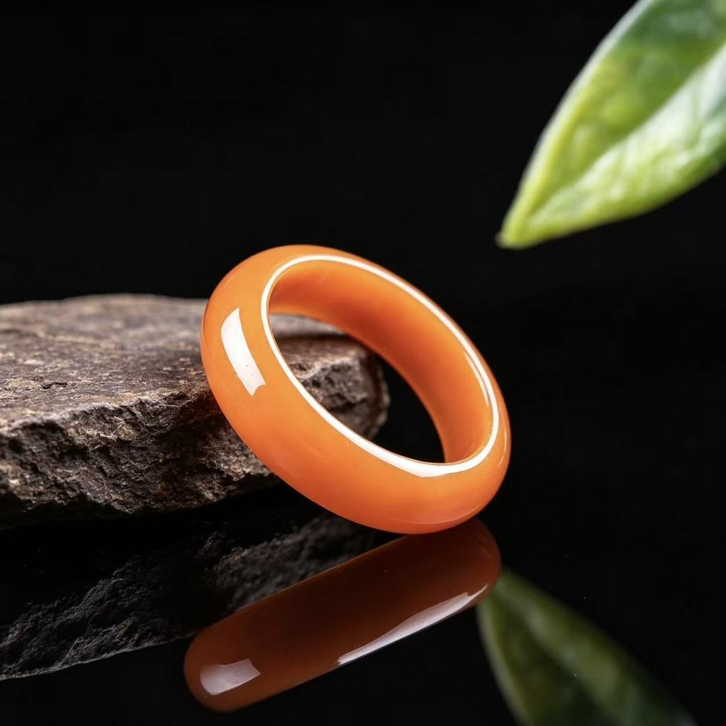 Cincin polos giok merah alami, model pria dan wanita berwarna es, cincin giok.