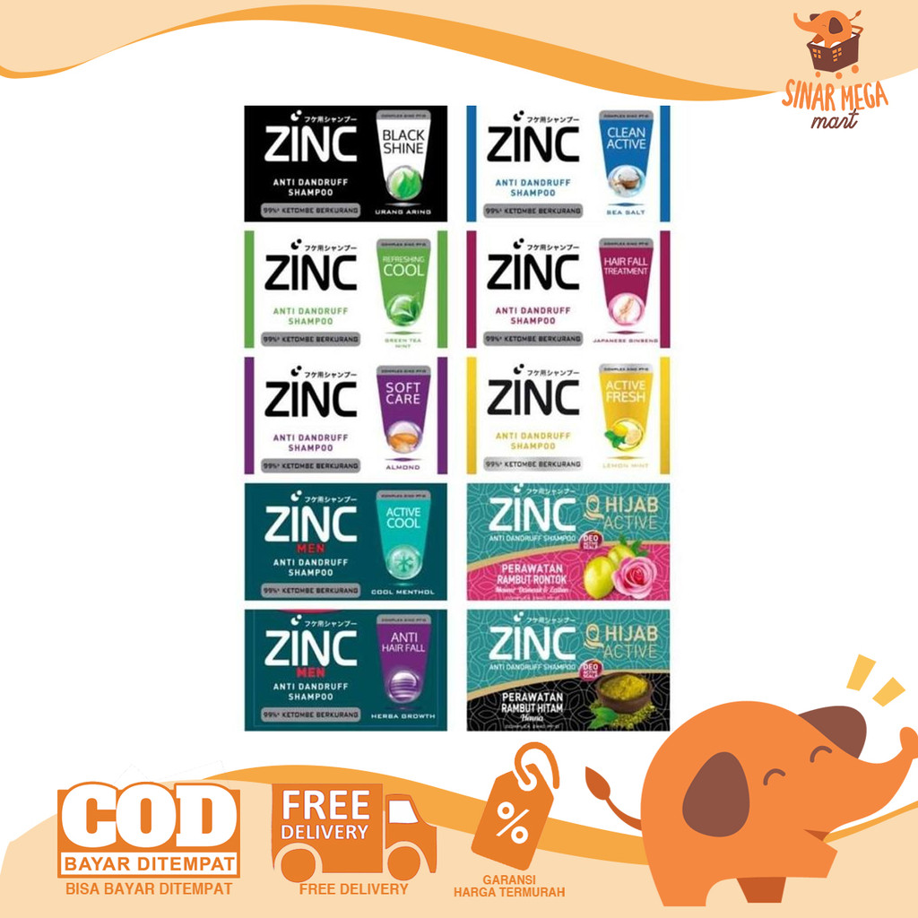 ZINC Shampoo Hijab Sachet 10ml Sachet Renceng 12 Pcs | Shampo Zinc Perawatan Rambut, Active Fresh