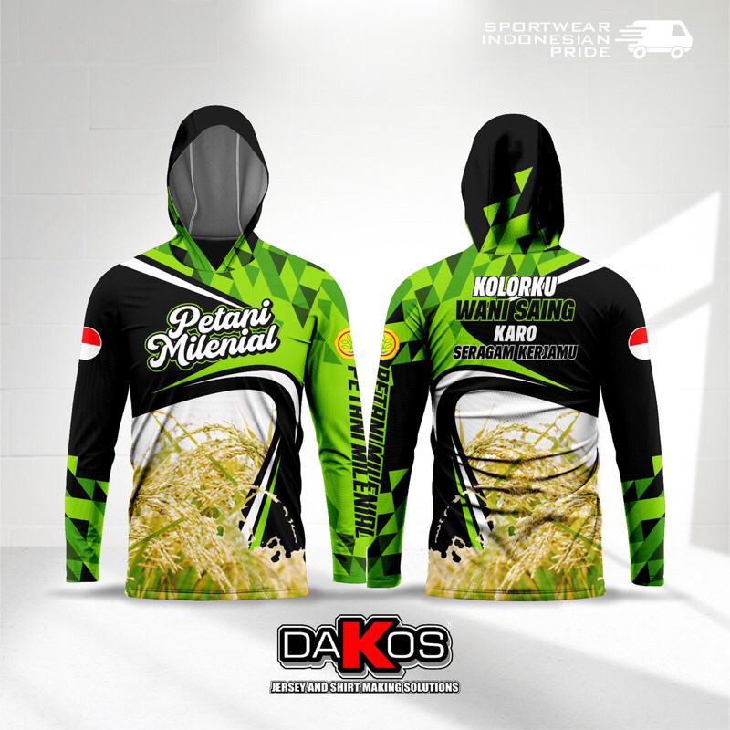 Jersey Petani Milenial Hijau Hodie Lengan Panjang Fullprint Bahan Dryfit Adem / Kaos Kerja Pria Tang