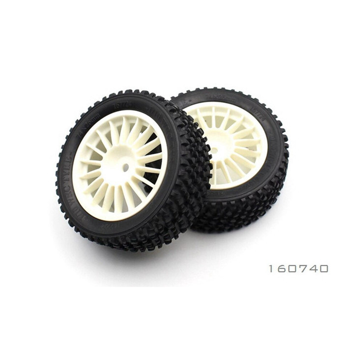 BRC 1/10 RALLY WHITE FRONT TYRE AND RIM (PREGLUED) 75X26MM (2)