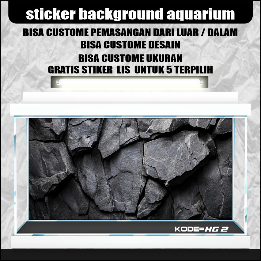 STICKER WALLPAPER BACKGROUND AQUARIUM BELAKANG 3D TEMA GAMBAR BATU HG2