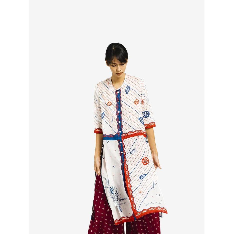 Baju Panjang Bunga Laut Biru Merah - ML