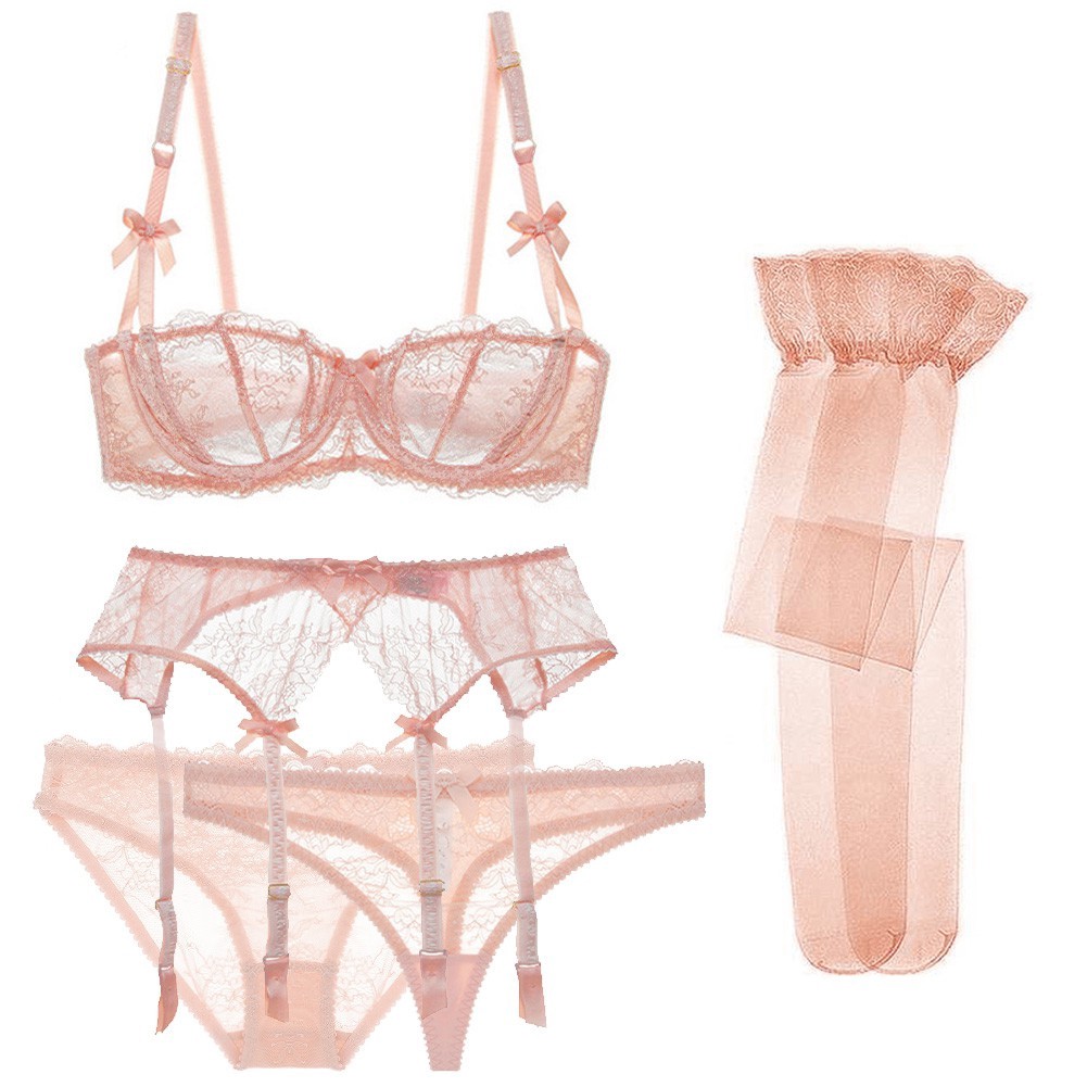 Dropshipping Varsbaby 5 PCS seksi Lingerie set transparan bra setengah cangkir bra celana dalam thon