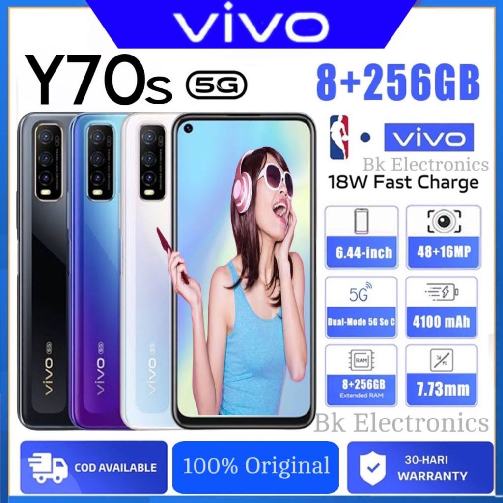 VIVO Y70s 5G Ram 12+256GB Smartphone 5G terbaik 4K Display