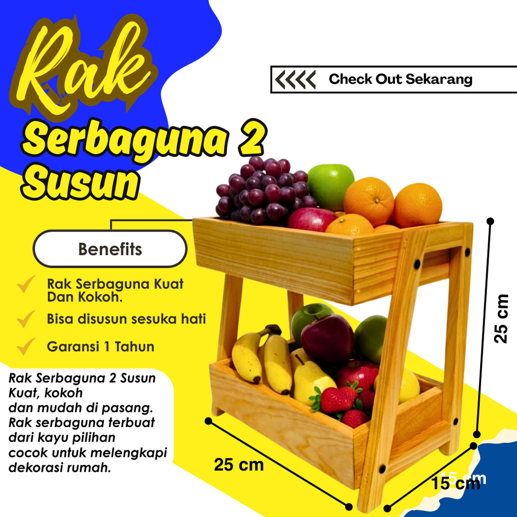Rak Kayu Serbaguna Susun 2 Rak Skincare Rak Perkakas Minimalis