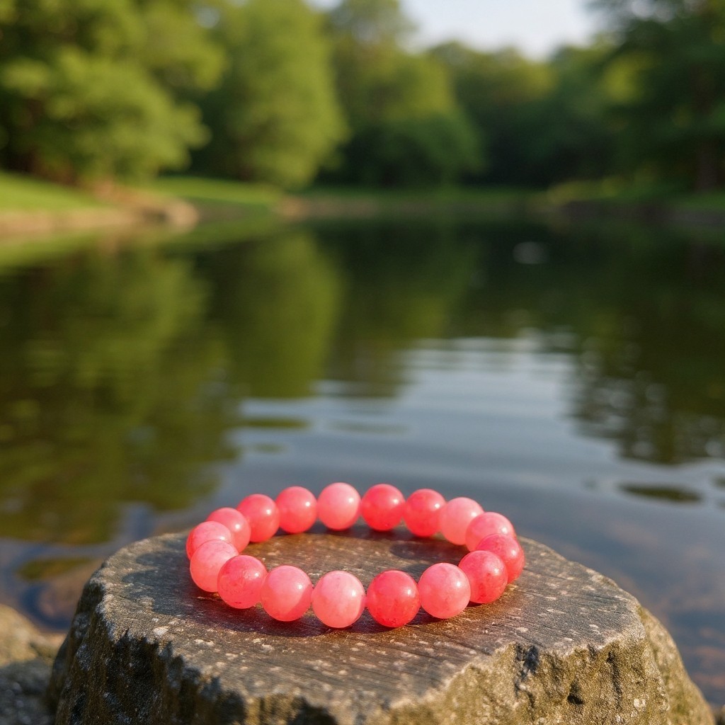 Gelang Batu Giok Merah Muda  Gelang Crystal Healing Pink  Gelang Giok Fashion