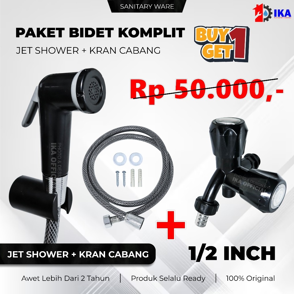 Paket Jet Shower Toilet + Kran Cabang Anti Karat Anti Bocor Standard 1/2 Inch / Paket Bundling Jet S