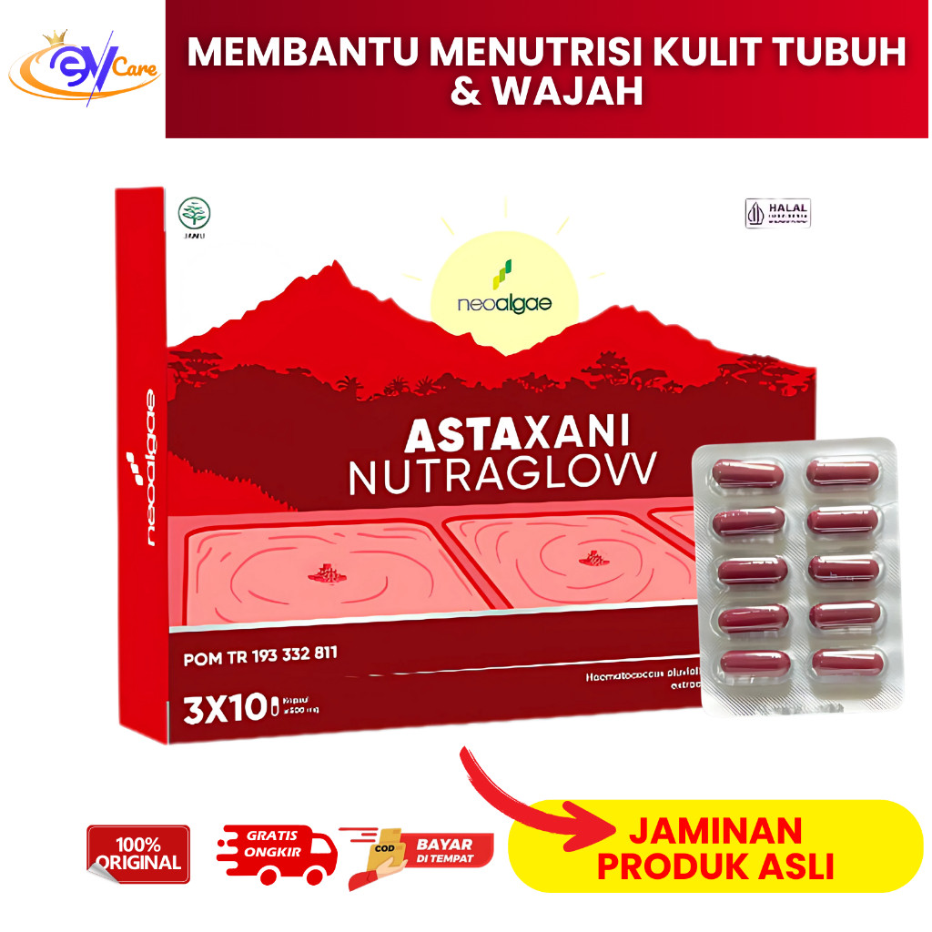 100% ASLI Astaxani Nutraglow Suplemen Astaxanthin Penambah Antioksidan Kulit Glowing