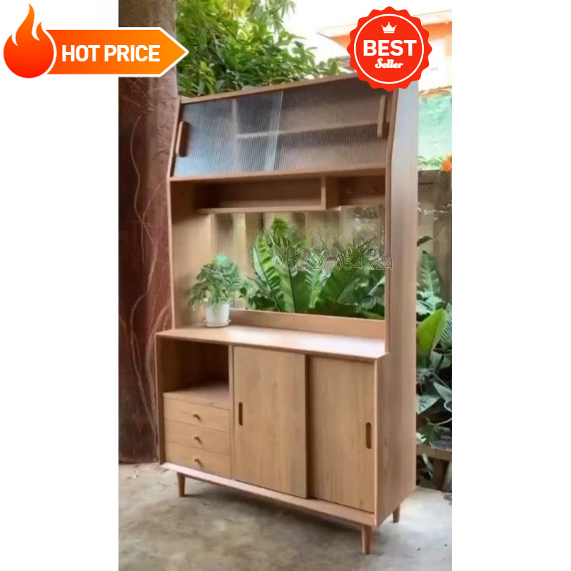 Lemari Rak Dapur Kayu Jati | Desain Minimalis Natural | Furniture Dapur Premium Jepara