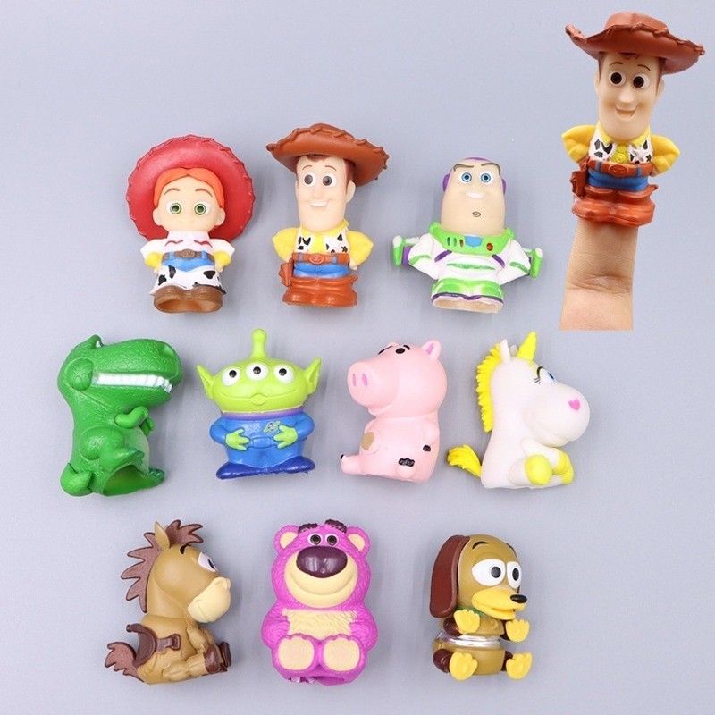 10Pcs / Set Anime Toy Story Fingertip Figure Woody Buzz Lightyear Lotso Jessie Rex Aliens Slinky Dog