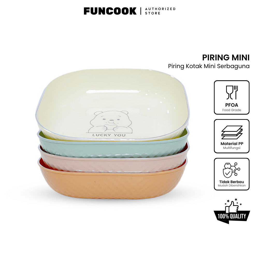 Set 4 Pcs Piring Saji Makan Plastik Persegi 14cm Piring Premium