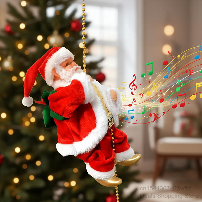 Electric Climbing Santa Claus Climbing Rope, Climbing Beads Santa, Musical Santa Claus, Xmas Tree De
