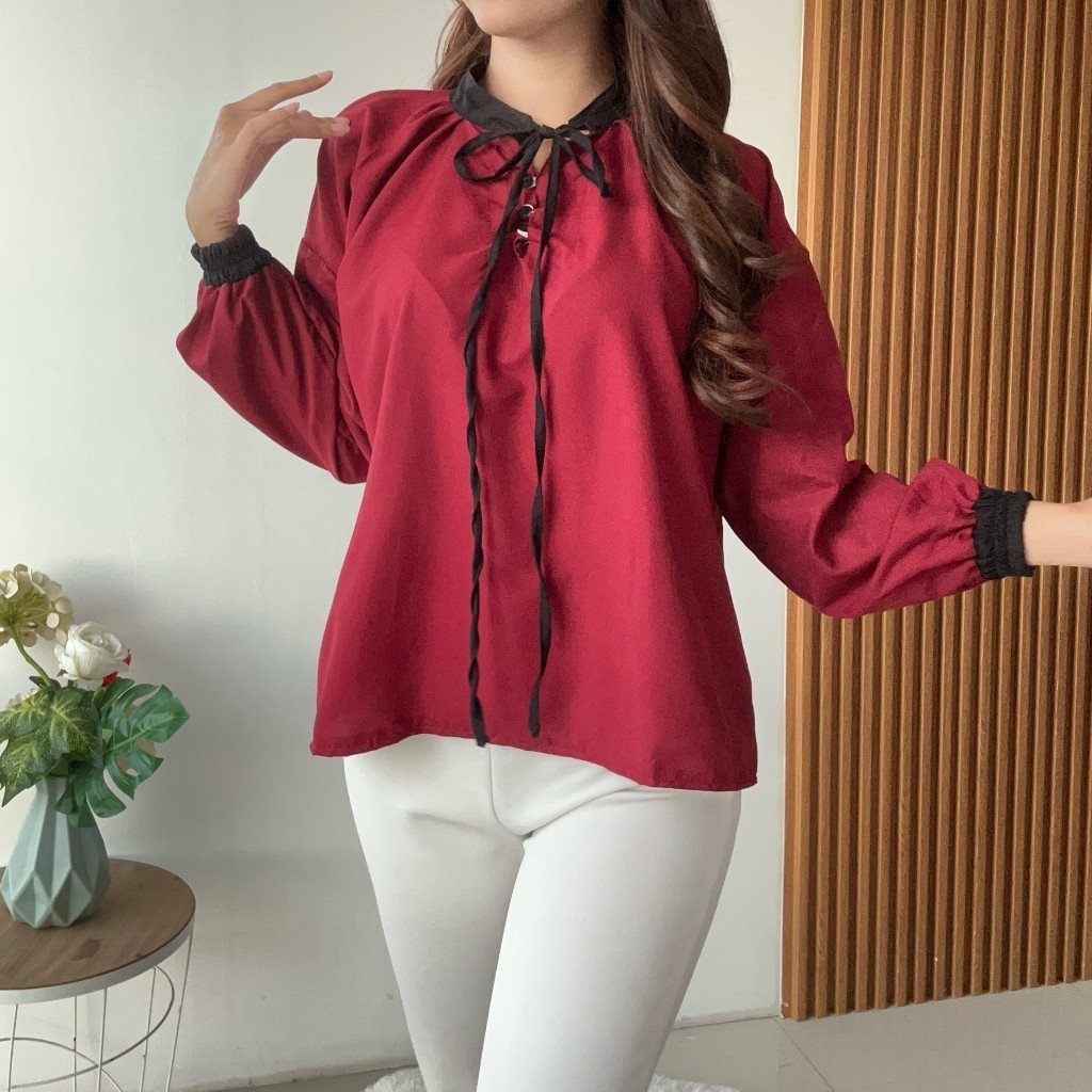 Rievera —— (Real Picture) Shein Blouse Atasan Wanita Tali Pita Fashion Wanita