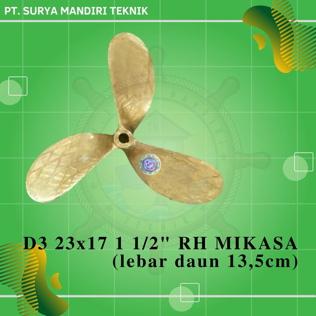 KIPAS MIKASA KAPAL 3DAUN 23X17 O 1 1/2" INCH KANAN RH BALING BALING KUNINGAN