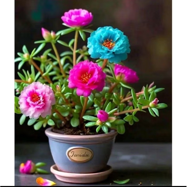 (BISA COD) BIBIT Tanaman Hias Bunga Sutra Bombay Krokot Mosserose Bunga Pukul 9 Warna Warni Sudah Be