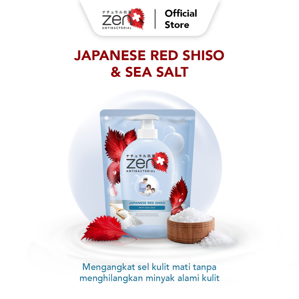 Zen Antibacterial Sabun Cair Shiso & Seasalt Refill 400ml - Sabun Cair Zen Antibakteri Biru