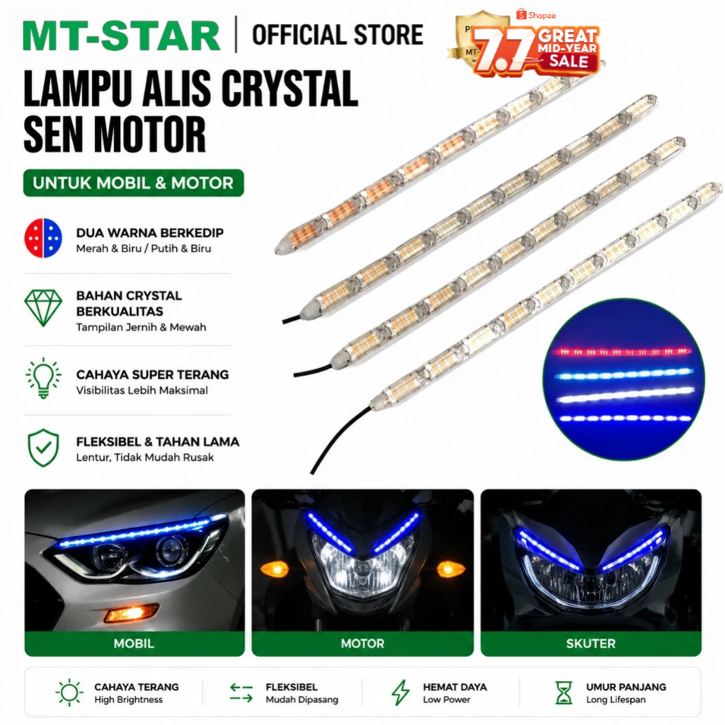 MT STAR Lampu Alis Crystal Sen Motor 2 Warna Sen Kuning Running