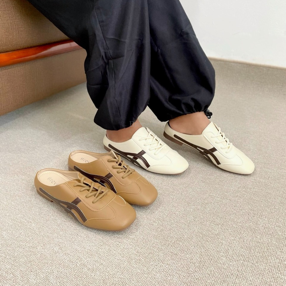 BREVINNI Landy Slip On Sneakers Women || Sepatu Backless Wanita || Retro Stripe Sneakers Mule || Sep
