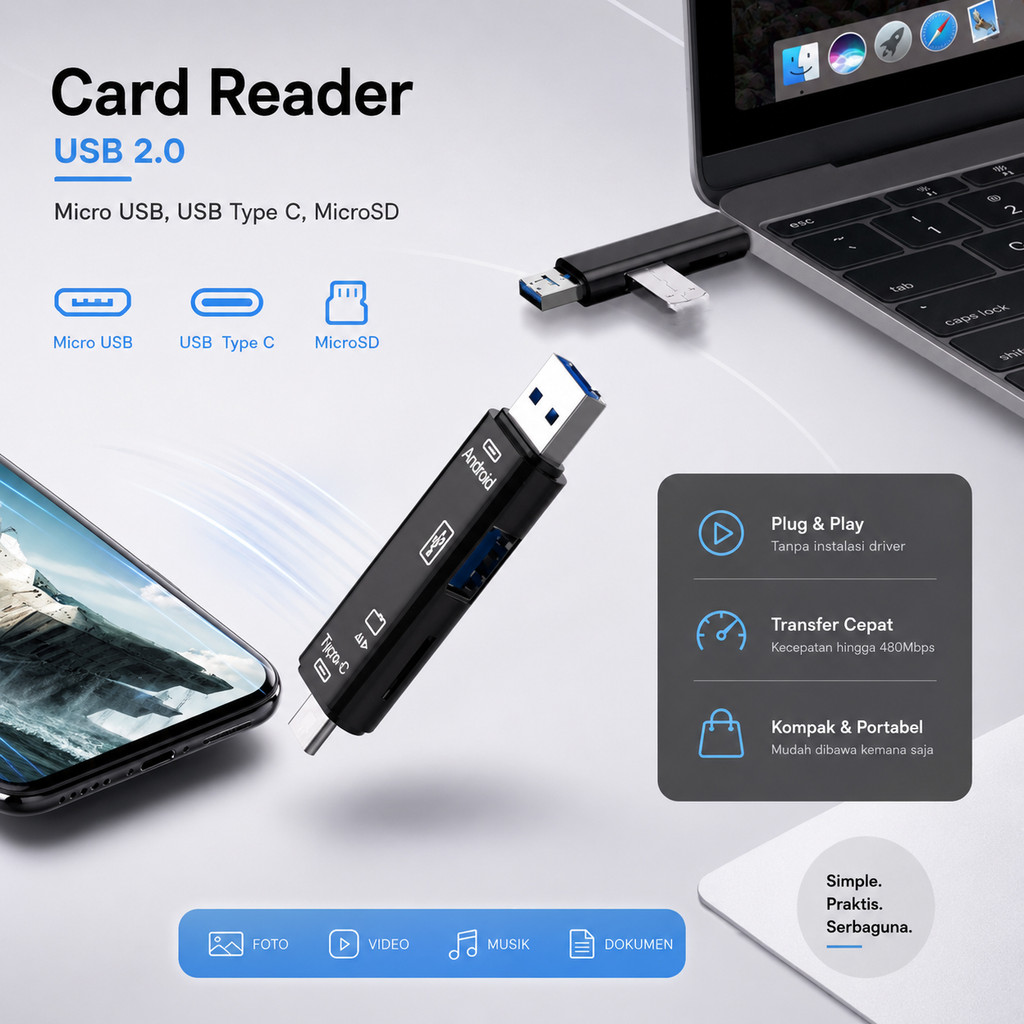 Natrberg Card Reader USB 2.0 Micro Type C OTG MicroSD Card USB - D-188