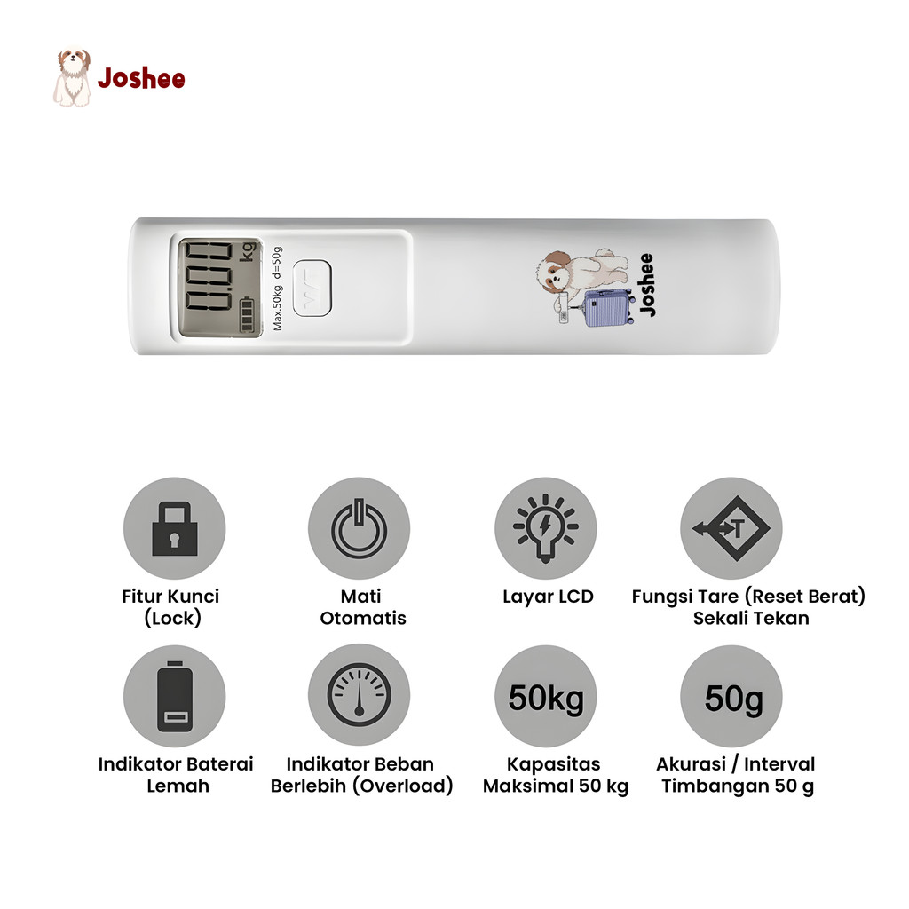 Joshee Portable Luggage Scale Battery Free – Timbangan Koper Energi Kinetik Tanpa Baterai