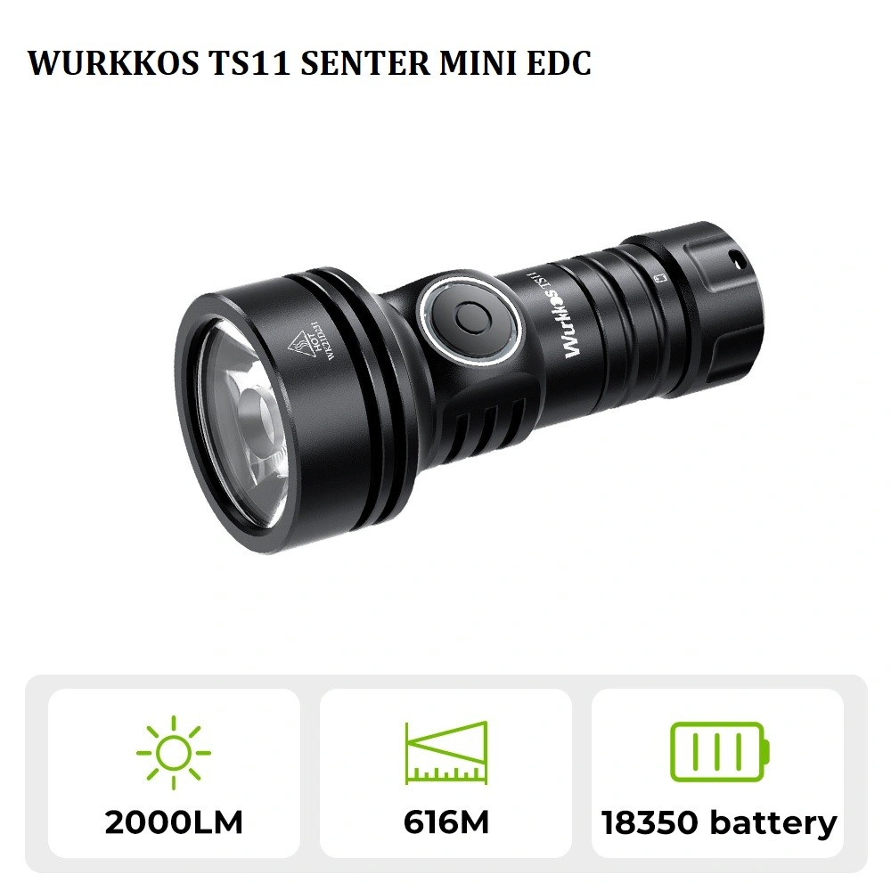 Senter Wurkkos TS11 2000 Lumen Rechargeable USB C EDC Flashlight - Hitam/Oranye