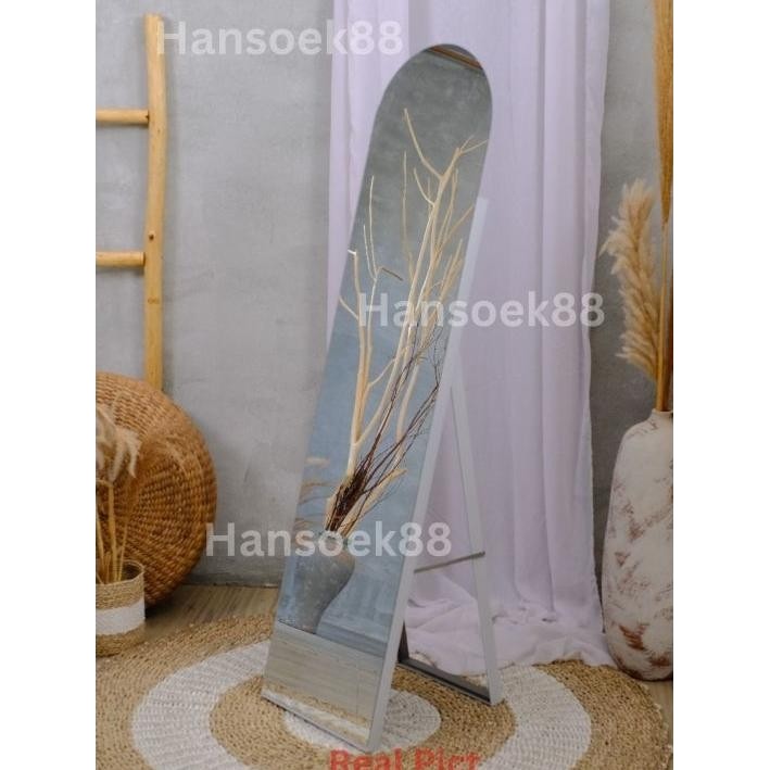 Kaca Cermin Standing Frameless Ovale Cermin Berdiri Rounded Standing Mirror Full Body Frameless Kaca