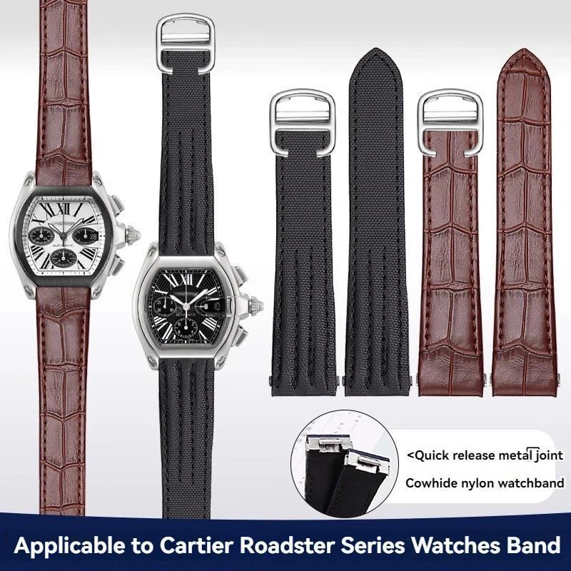 Strap Jam Tangan For Cartier Roadster w6206018 w6206017 Quick Release Lea-ther Canvas Men Women Belt