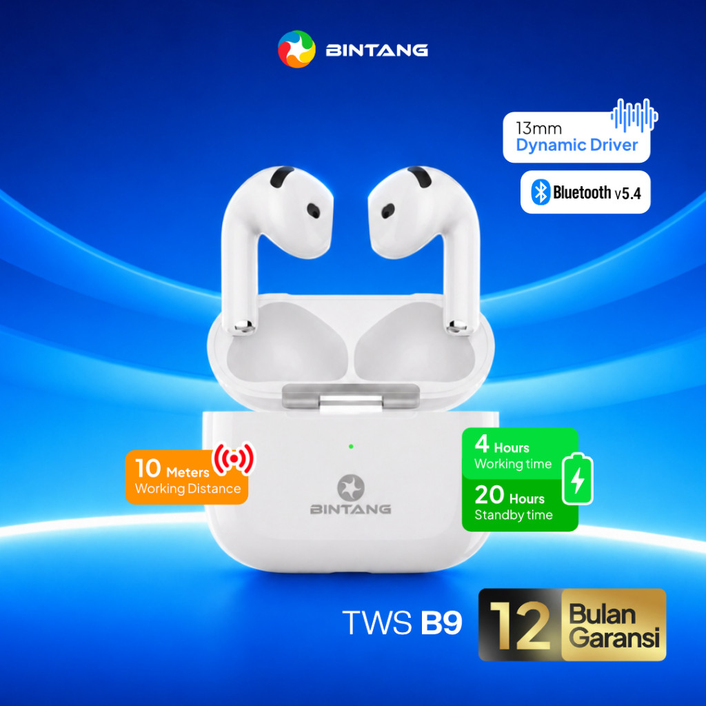 BINTANG TWS B9 Wireless Earphone Bluetooth 5.4 Bass 13mm Driver