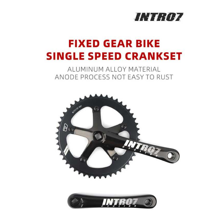 Foto Intro7 Crankset Crank Fixie PC013 Fixed Gear Bike Square Hole Bottom Bracket BB Kotak 48T 130BCD 170MM 1/2 1/8 Chainwheel and Crank Aluminum Alloy Cycling Track Parts Race Street
