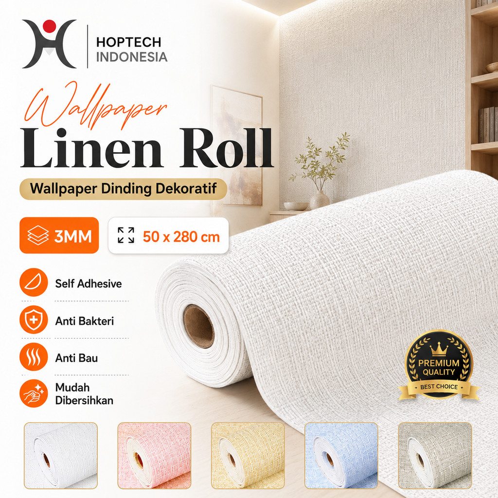 Wallpaper Dinding Motif Linen Roll untuk Dekorasi Kamar Tidur dan Ruang Tamu, Stiker Dinding Foam Te
