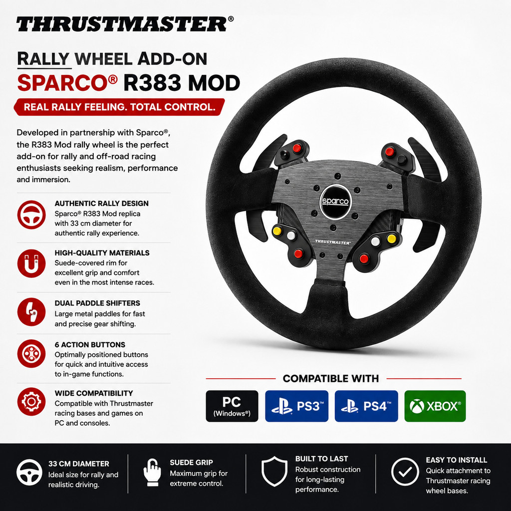 Thrustmaster Rally Wheel Add-On Sparco R383 Mod Racing Steering Wheel PC PS5 PS4 Xbox Series X S Xbo