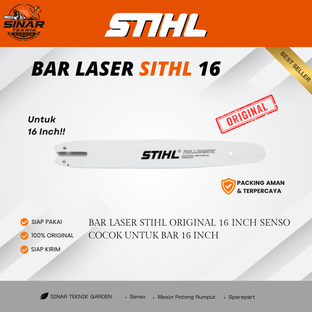 Bar Chainsaw 16 Inch Stihl Laser Bar Senso Guide Bar Gergaji Mesin Potong Kayu Sparepart Original