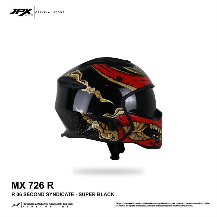 Helm JPX MX 726-R Modular Fullface SNI DOT ECE - Motif MX 06 Second Syndicate - Super Black, XL