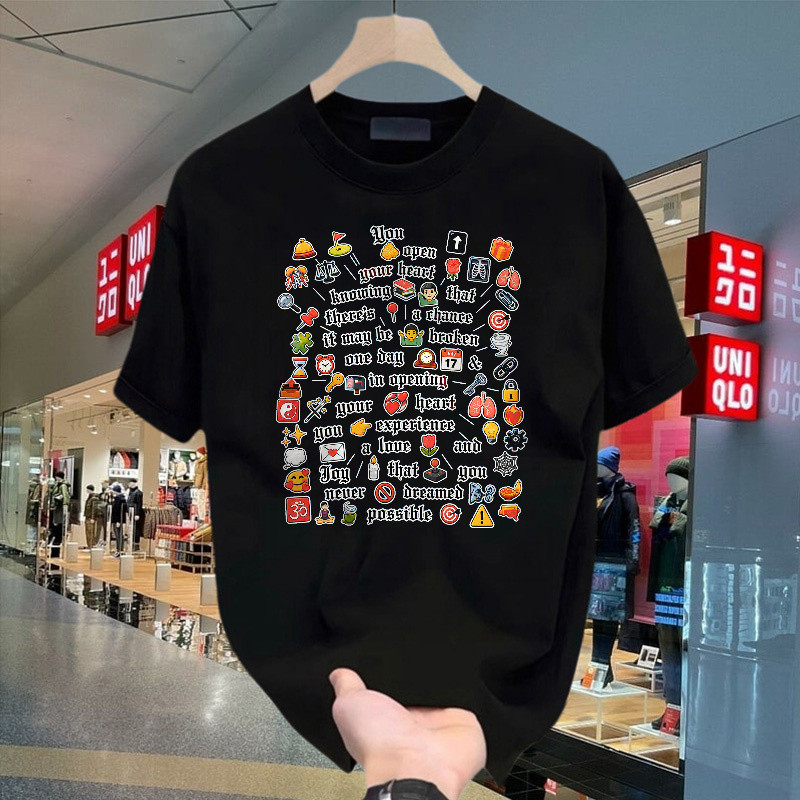 Kaos Basic Baju Cowok Oversize Dengan Motif Kutipan Motivasi Hati Dan Ikon Warna Warni Gaya Gothic D