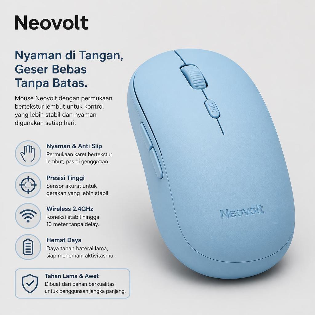 Neovolt Mouse Wireless Mini Portabel untuk Laptop