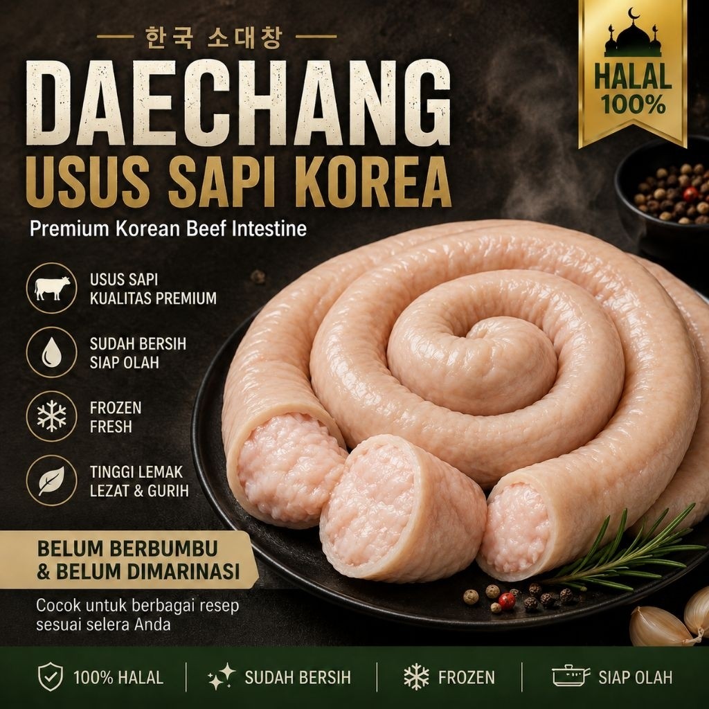RAW Daechang Usus Sapi Korea Halal Mentah Frozen Belum Dimarinasi Tidak Berbumbu