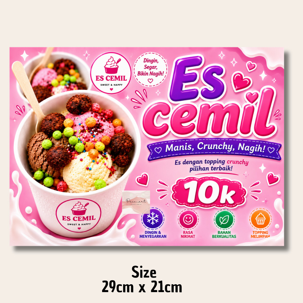 Stiker es cemil es cream cemil jualan umkm viral cemil  Laminasi Glossy Sticker