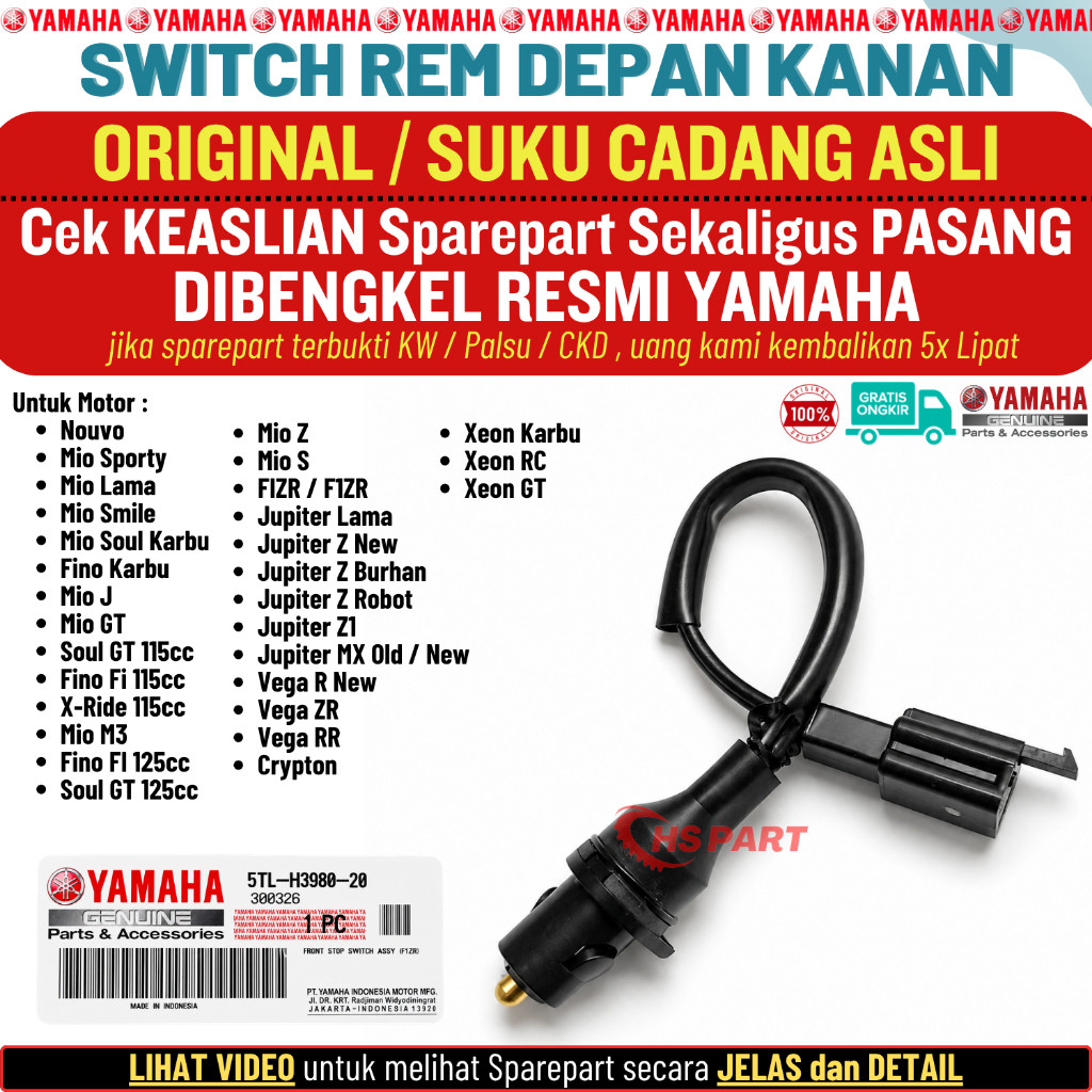 Switch Rem Depan Kanan Xeon RC Fi GT 125 Jupiter Vega Mio Original Yamaha 100%