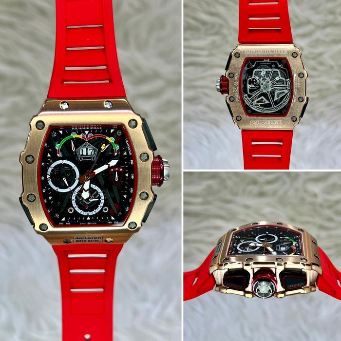 hsstorre Jam tangan Automatic RM McLaren 50-03 Stainless steel Rubber / Nilon - red rose, kayu