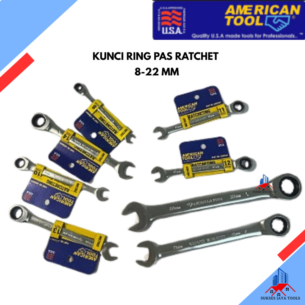 AMERICAN TOOL KUNCI RING PAS RATCHET / KUNCI RING PAS RATCHET/ KUNCI KOMBINASI RATCHETING WRENCH mad