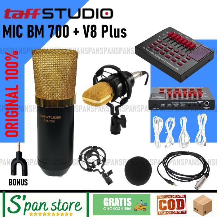 Paket Mic Bm700 Soundcard V8 Original Taffware Termurah - Mixer V8S