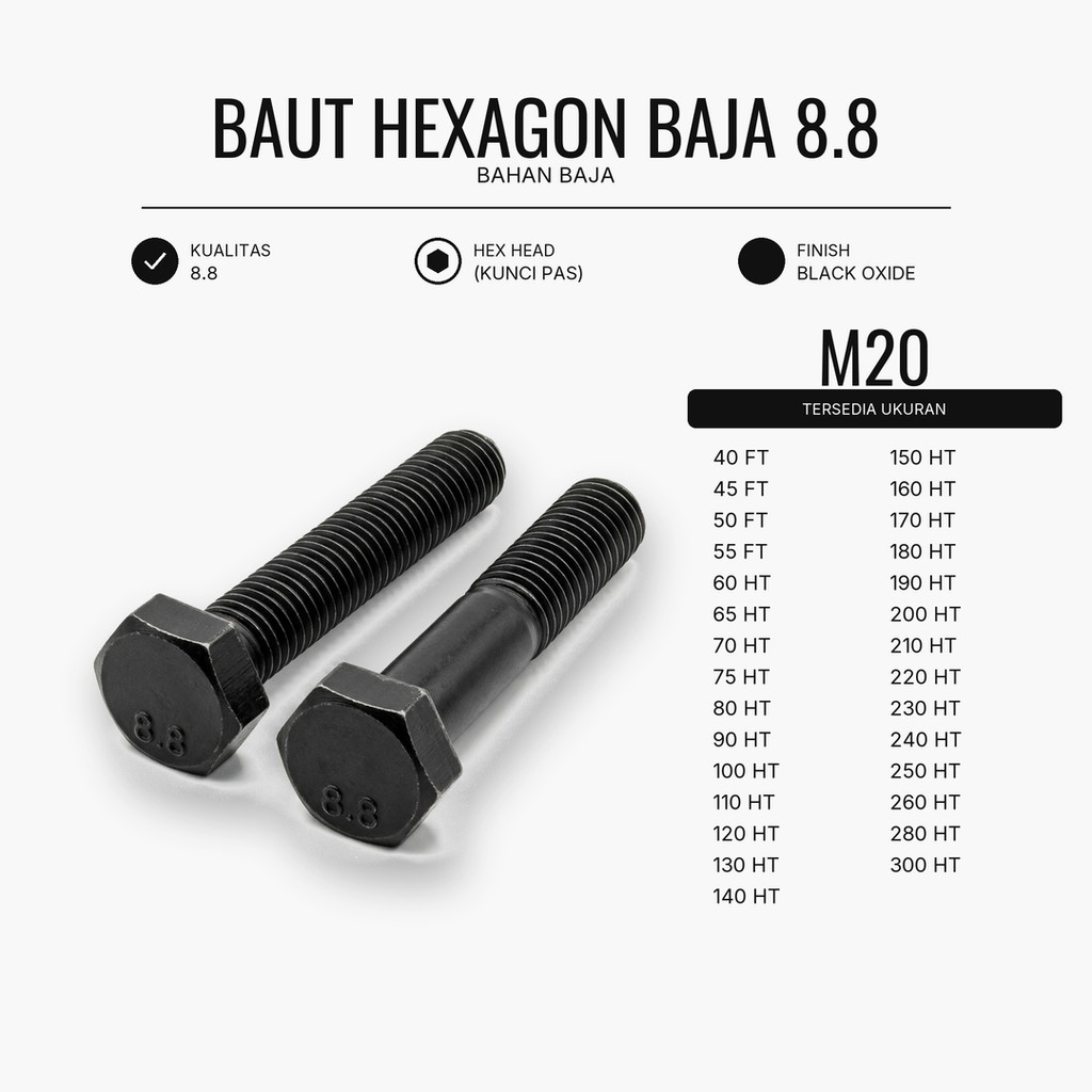 Baja 8.8 Baut M20X60 / Baut 20X60 / M20 X 60 / 20 X 60  Grade 8.8 HTB - High Tensile Bolt Half Drat