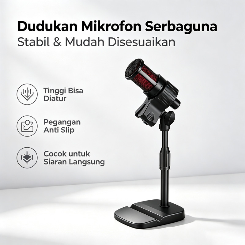 Tabletop Mic Microphone Stand Stands Rapat Pendek Metal Dudukan Stand Microphone Dekstop Conference 
